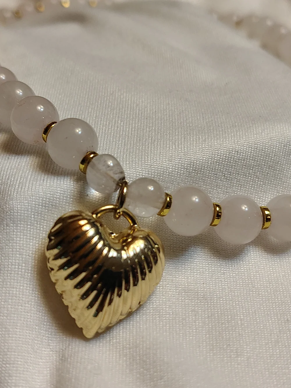 Duo Luna Norte Rose Quartz Gold Heart Beaded Necklace And Secondary Quartz